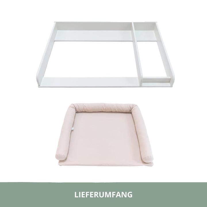 Wickelaufsatz Set für IKEA HEMNES – mit Aufsatz, Wickelauflage & Umrandung aus 100% Baumwolle (Pure