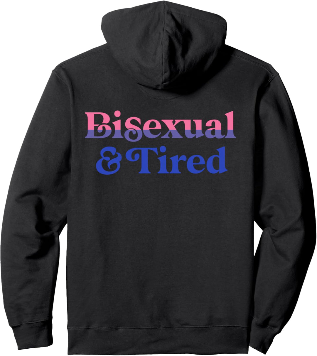 Bisexual And Tired LGBTQIA Aesthetic Retro Bi Pride Flag Pullover Hoodie