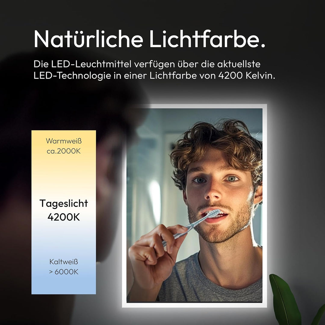 Talos Badspiegel mit Beleuchtung - Badezimmerspiegel 50 x 70 cm - LED Spiegel mit Lichtumrahmung - L