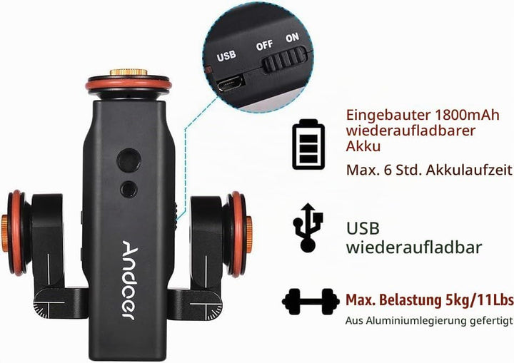 Andoer Kamerawagen L4 PRO Video Kamera Slider Dolly Automatische mit Drahtlose Fernbedienung,1800mAh