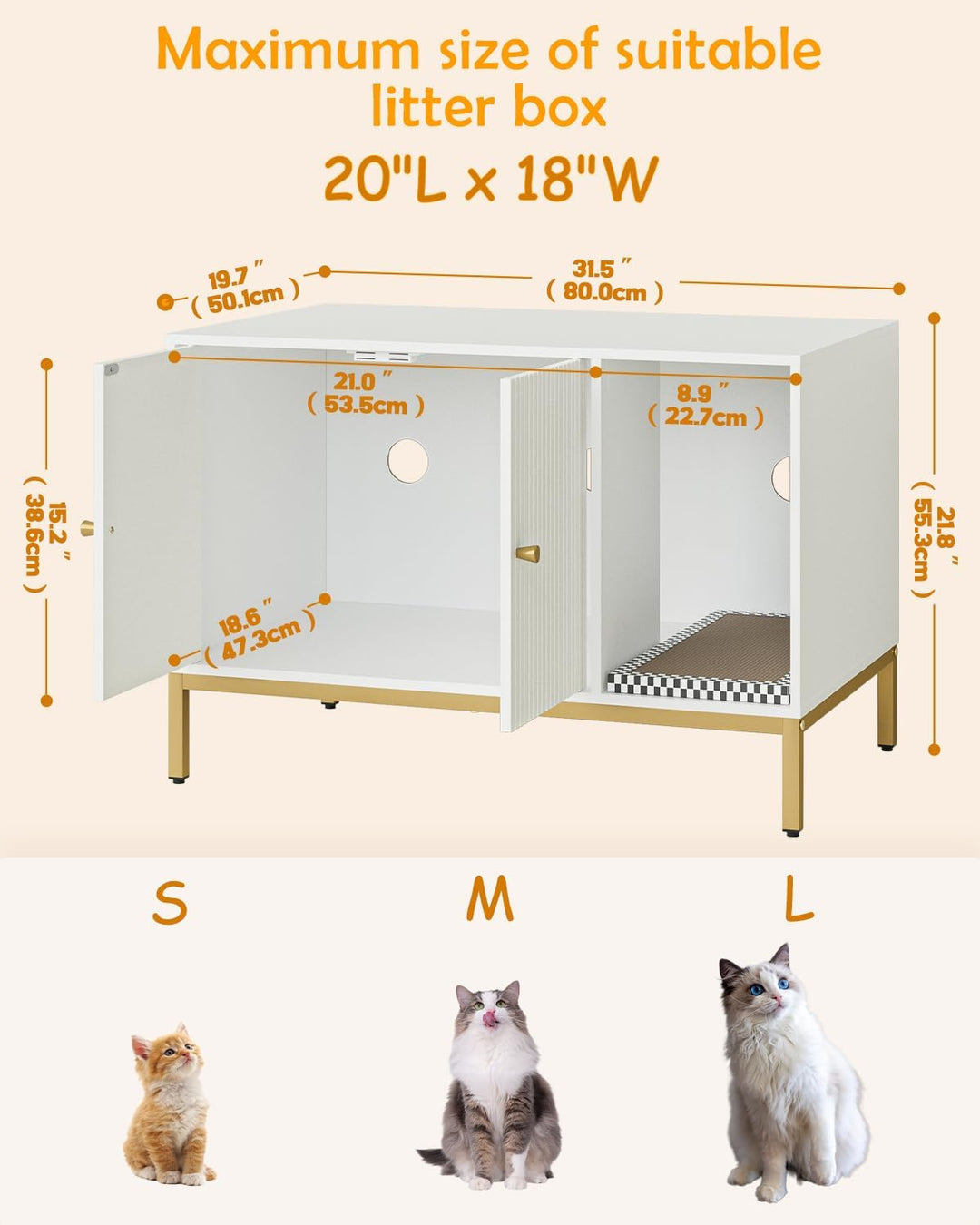 Katzenklo Schrank, Katzenkloschrank mit Doppeltüren, Katzenhaus mit Kratzmatte, hohe Beine, für Katz