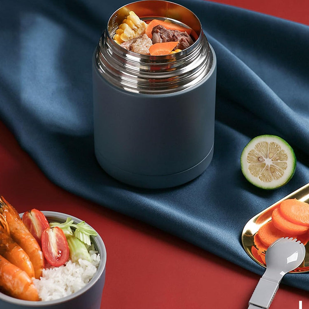 Thermobehälter für Essen mit Faltbar Löffel, 1000 ml Kapazität Blau, Blau