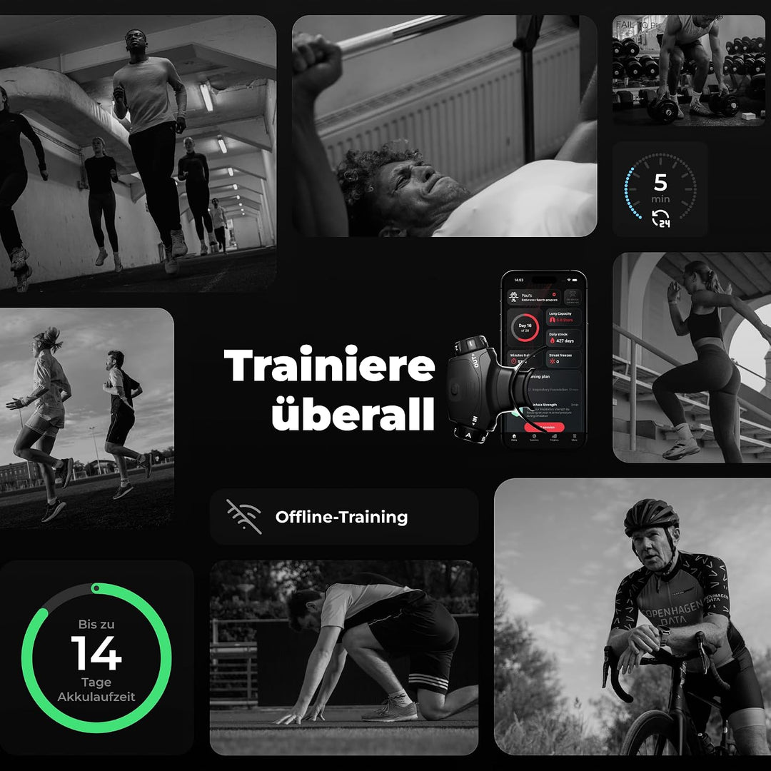Airofit Elite Atemtrainer – Einstellbarer Widerstand fürs Training | Tragbar; Widerstandsräder; App-