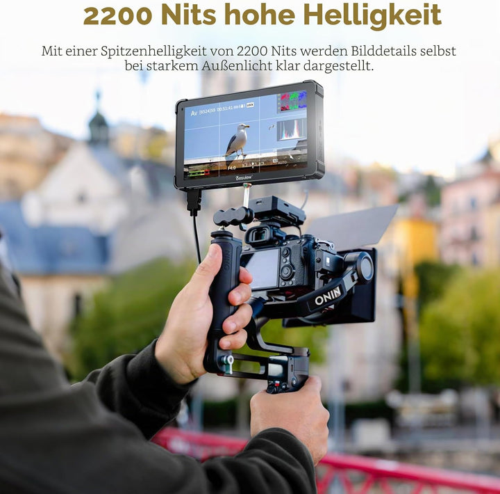 Desview OL7 Kamera Feld Monitor, 7 Zoll OLED Touchscreen DSLR-Monitor 2200Nit mit 4K HDMI 60Hz 3D LU