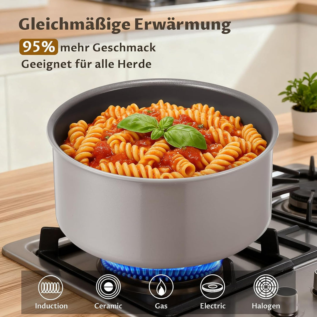 Topfset Induktion 6-teilig, Antihaft Keramik Kochtopf Set abnehmbarer griff, Molekular gebondeter In