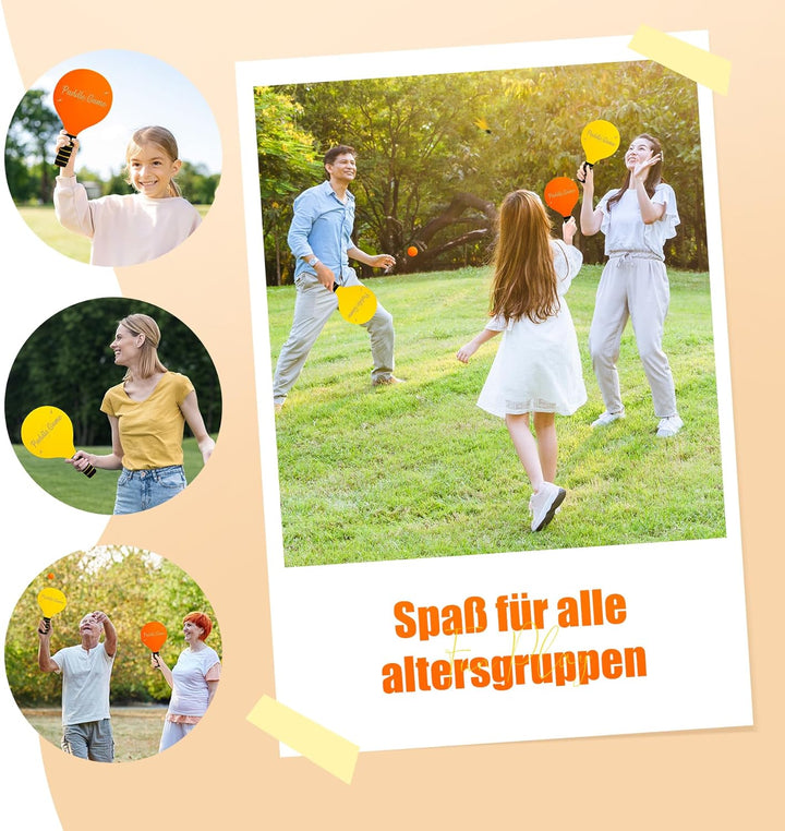 INPODAK Beach Ball Spiel Set,Strandball Schlägerset für Kinder,2 Schläger, 4 Federbälle, 2 Bälle,Pad