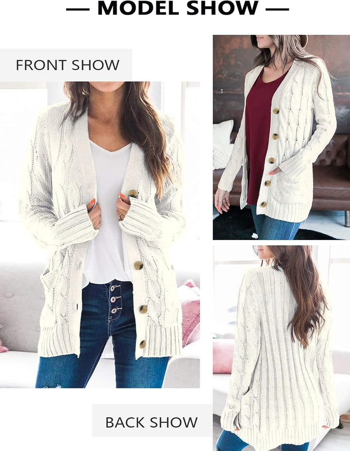 Maavoki Strickjacke Damen lang Elegant Open Front Grobstrick Strick Cardigan Langarm Strickjacken mi