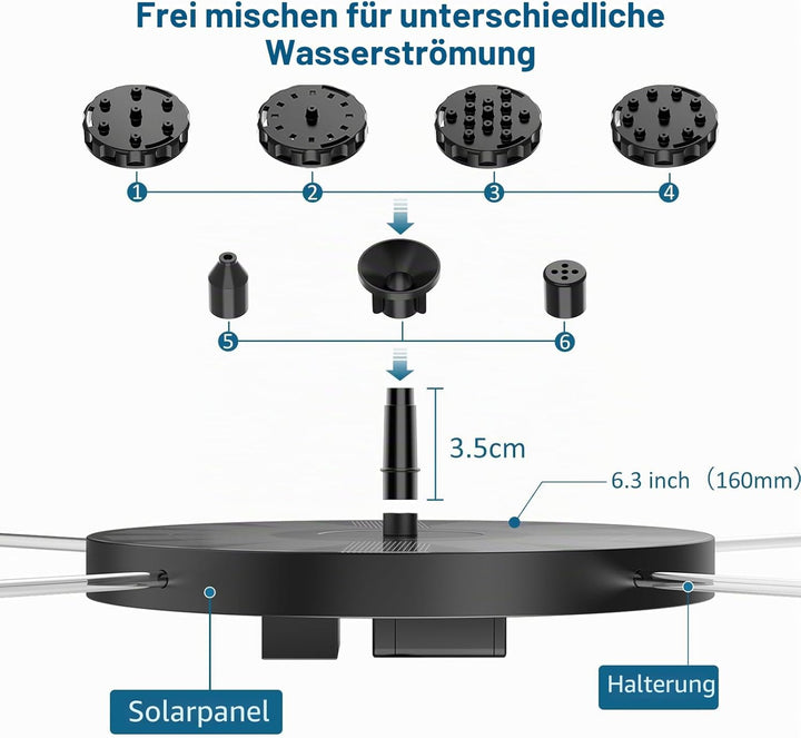 AISITIN Solar Springbrunnen für Aussen Verbesserter, Solarbrunnen für Draussen mit 6 Sprüh Effekten,