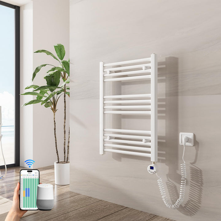 Heilmetz Badheizkörper Elektrisch mit Smart WiFi Heizstab 300W Leistung 700 x 500 mm Weiss Gerade Ba