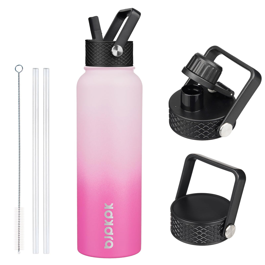 BJPKPK Sakura Isolierte Wasserflasche aus Edelstahl mit 3 Deckeln, BPA-frei, auslaufsicher, für Spor