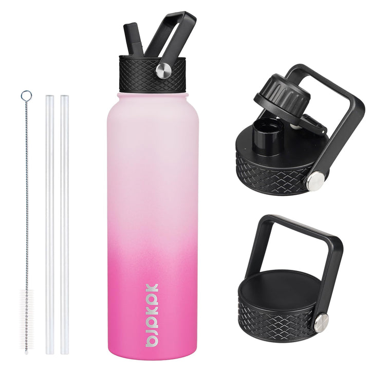 BJPKPK Sakura Isolierte Wasserflasche aus Edelstahl mit 3 Deckeln, BPA-frei, auslaufsicher, für Spor