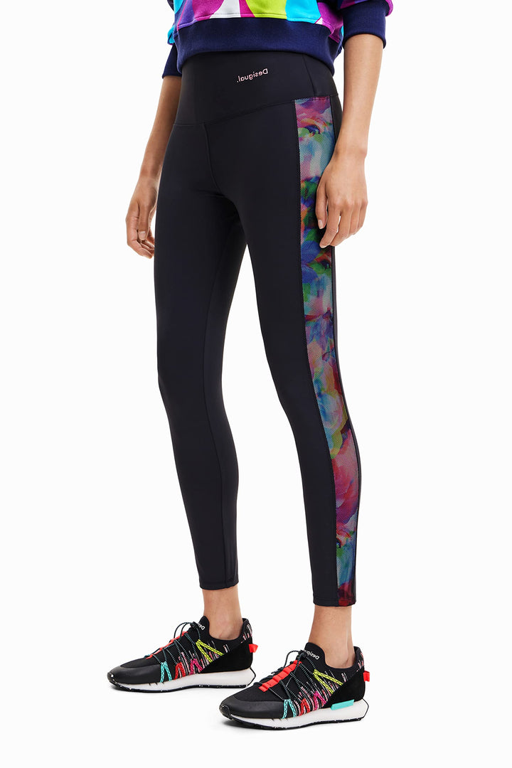 Desigual Tulip Floral Side Black Sport Leggings 23SWKK03, XS