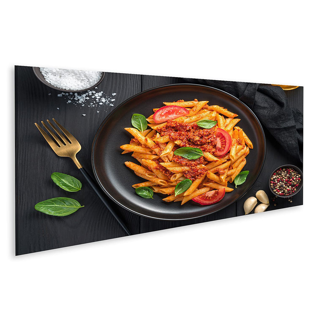 islandburner Bild auf Leinwand Pasta Tomaten Bolognese Sauce Frisches Basilikum küchenbilder Restaur