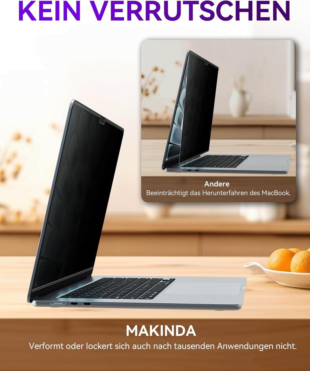 Magnetischer Blickschutzfilter für Apple Macbook Air 13.6/13 (2022-2025 M2、M3、M4), Sichtschutzfilte