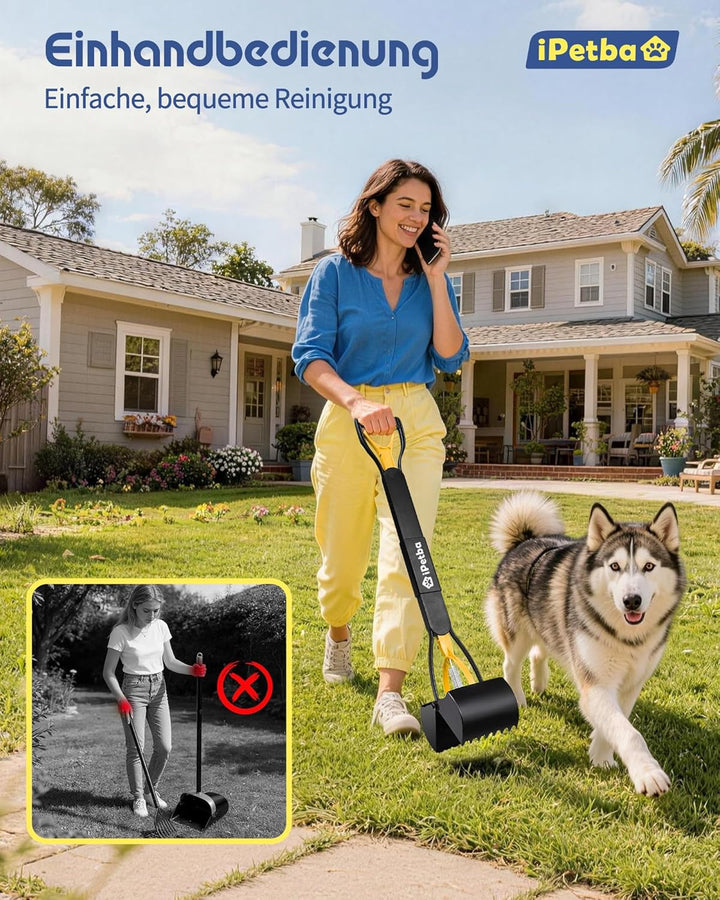 IPETBA 80 cm Grosser Hundekotschaufeln Langer Griff Hundekotsammler Kein Bücken Nötig für Hunde und
