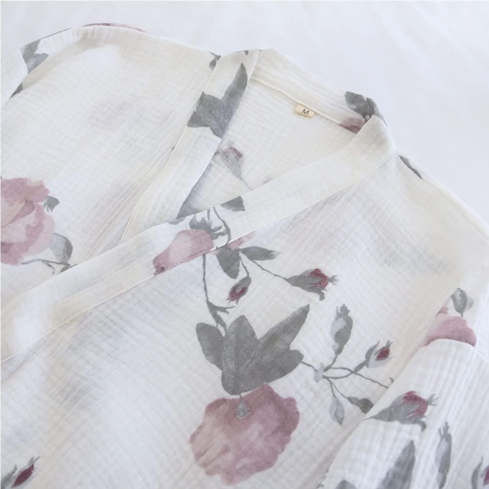 OWLONLINE Weicher, Reiner Pyjama aus Baumwollkrepp für Damen, japanischer Kimono-Pyjama, Grösse L-C3