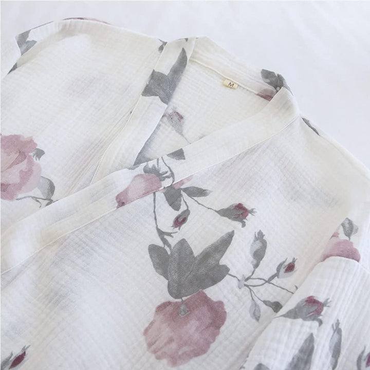 OWLONLINE Weicher, Reiner Pyjama aus Baumwollkrepp für Damen, japanischer Kimono-Pyjama, Grösse L-C3