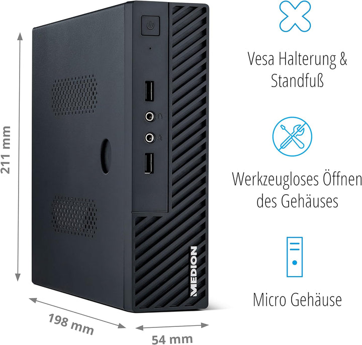 MEDION S23004 Mini PC (Intel Core i5-1035G1, 128GB SSD, 8GB DDR4 RAM, USB 3.2, VESA, WLAN, Windows 1