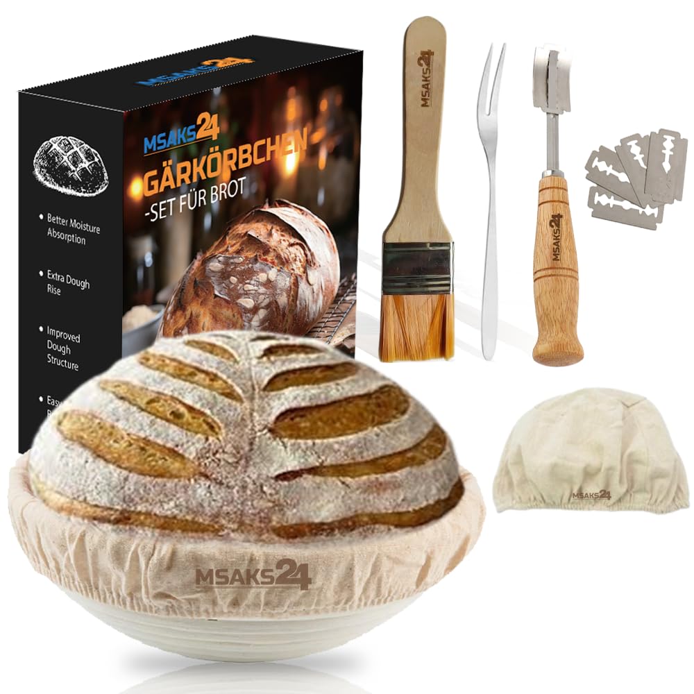 Premium Gärkörbchen Set für Perfektes Brotbacken – Inklusive Rundes Brotkorb Gärkorb 23cm aus Rattan
