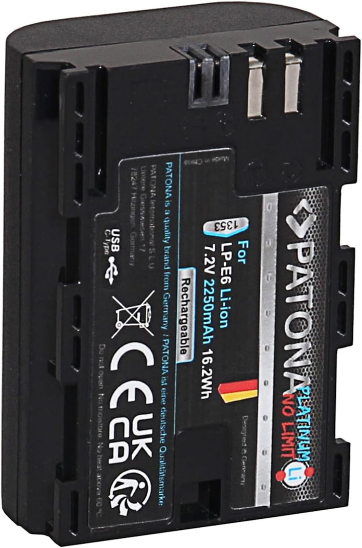 PATONA Platinum Akku USB-C Ersatz für Canon LP-E6 LPE6 LP E6, 2250mAh kompatibel mit Canon EOS 5D Ma