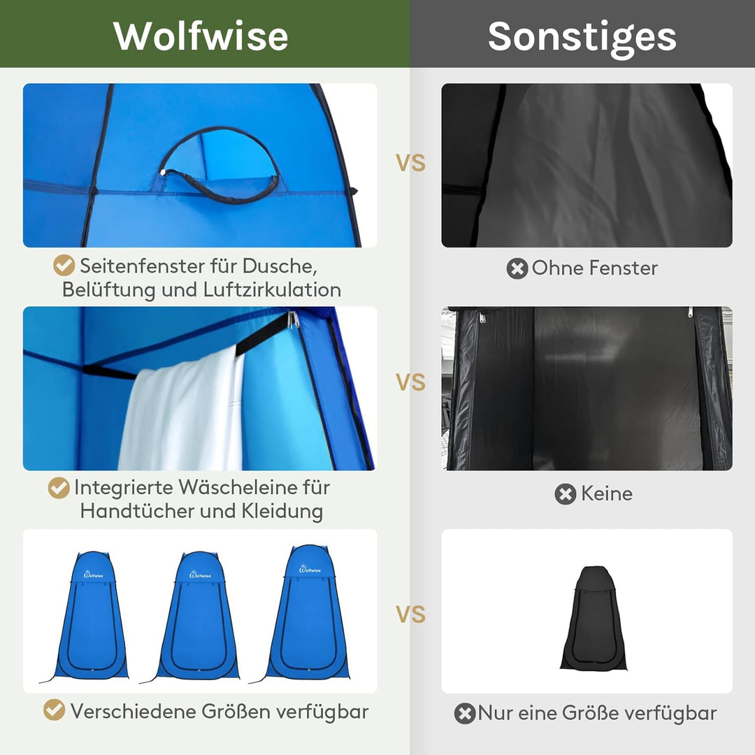 WolfWise Pop-Up Duschzelt Camping & Umkleidezelt – Kompakt & Leicht 2kg mit Tasche, Schneller Aufbau