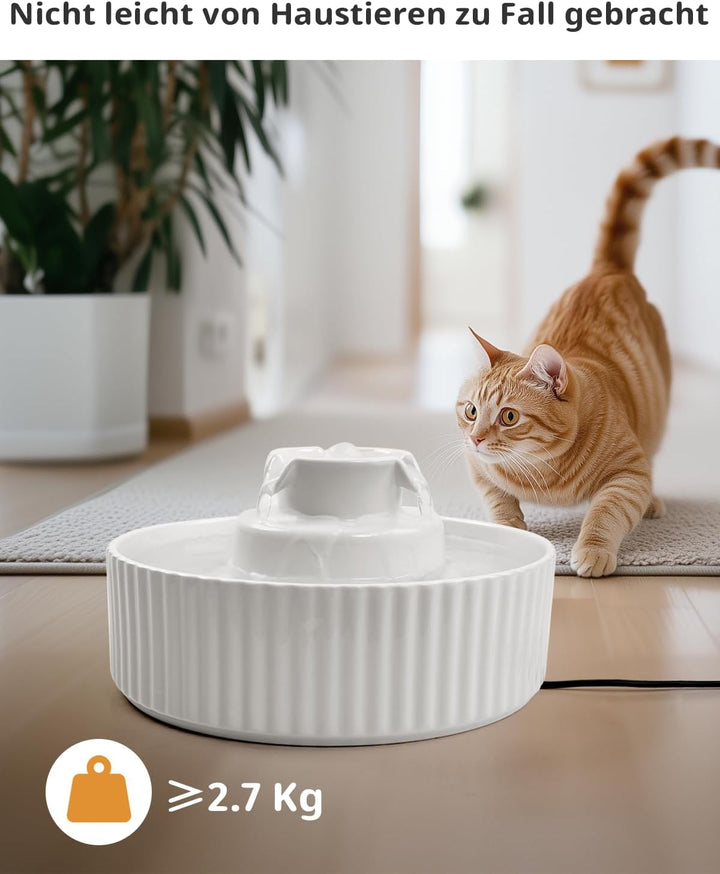 Keramik Katzenbrunnen, 2.1L Trinkbrunnen Wasserbrunnen für Katze, Katzen Wasserspender mit 1 Filter