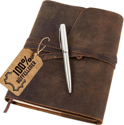 Nachfüllbares Leder Tagebuch für Erwachsene - Geschenkset mit Luxus Stift - MOONSTER® Handgefertigte