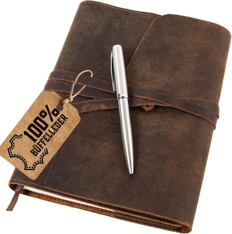 Nachfüllbares Leder Tagebuch für Erwachsene - Geschenkset mit Luxus Stift - MOONSTER® Handgefertigte
