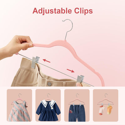 Wellong Baby-Kleiderbügel mit Clips, 24 Stück KinderKleiderbügel aus Samt, Strapazierfähige Kleiderb