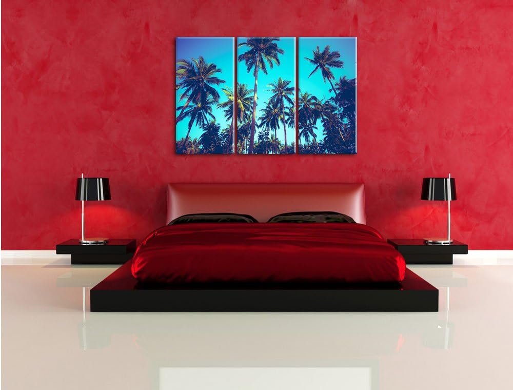 Pixxprint Tropische Palmen als Leinwandbild | Grösse: 3 Teilig (120x80) | Wandbild| Kunstdruck | fer