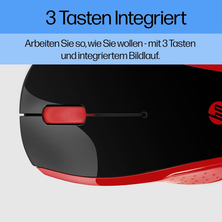 HP 200 (2HU82AA) kabellose Maus (1.000 dpi, 3 Tasten, Scrollrad, USB dongle) schwarz / rot rot Singl
