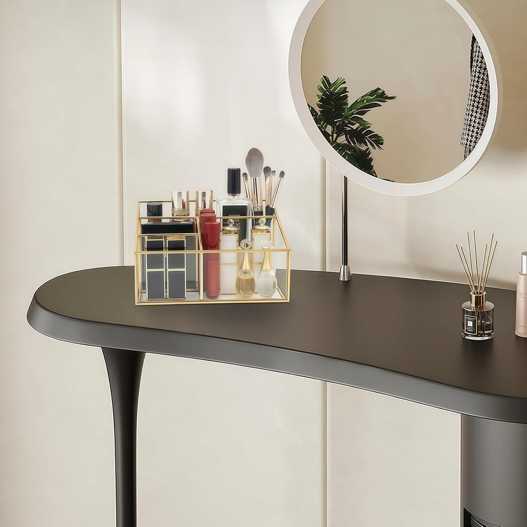 Make up Kosmetik Organizer, Schminktisch Organizer Gold, Pinsel Halterung Make up, Lidschatten Palet