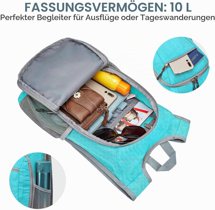 G4Free 10/15/20L Faltbarer Rucksack Klein, Wanderrucksack Leicht, Tagesrucksack Damen Herren für Wan