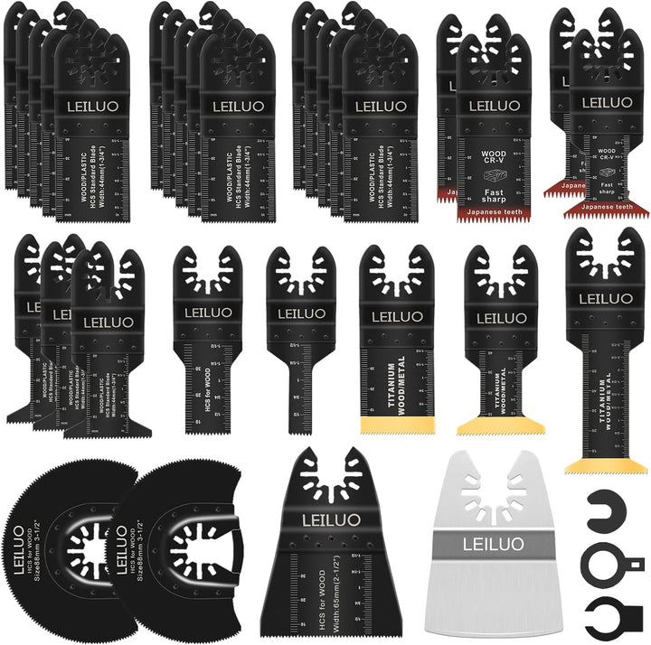LEILUO 34-tlg Zubehörset für Oszillierende Multitools Ideal für Holz Nägel und Trockenbau Universell