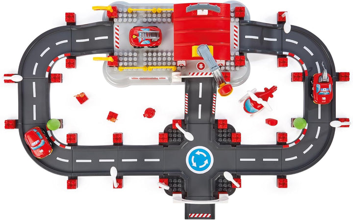 Ecoiffier Spielzeug - 1349 - Feuerwehr-Circuit im Eimer - Abrick - Konstruktionsspielzeug für Kinder