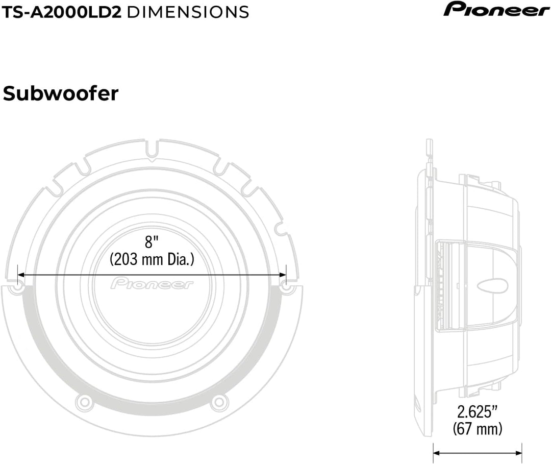 Pioneer TS-A2000LD2 Passiv Subwoofer, leistungsstarker Subwoofer mit 700 W Maximalleistung, 20 cm, 6