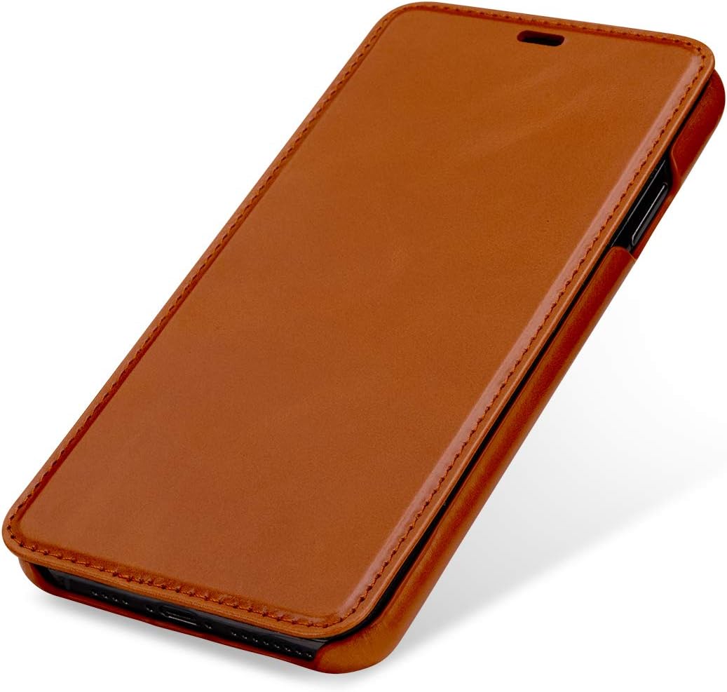 STILGUT Schutz-Hülle kompatibel mit iPhone XS Max Book Type aus Echtleder, Cognac, cognac