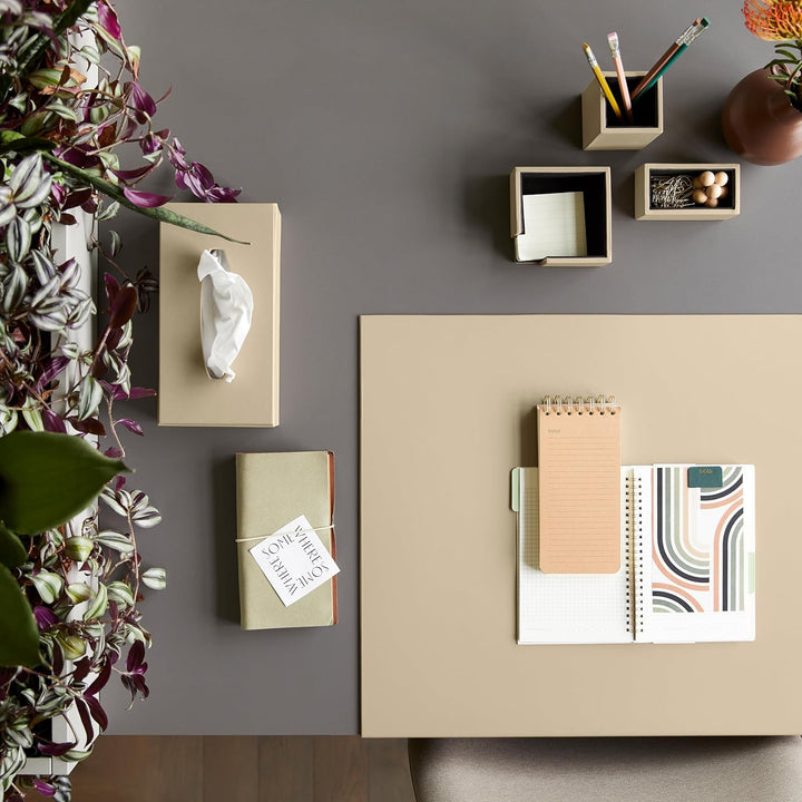 Eglooh - Minerva - Notizzettel Box Leder Beige - Zettelbox, Notizklotz, Zettelkasten für Schreibtisc