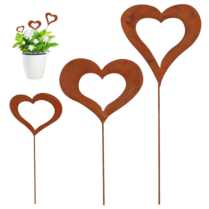 3 Stück Blumenstecker,Gartendeko Stecker,Rost Gartenstecker Metall,Rostdeko für Herz Roststecker Blu