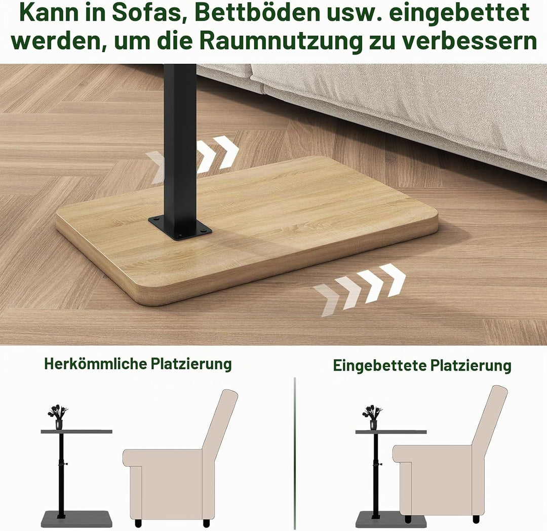 IBUYKE Beistelltisch C Form, 360° Rotierbarer und Höhenverstellbar Sofatisch, Couchtisch für schmale