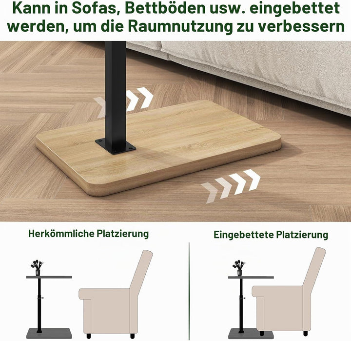 IBUYKE Beistelltisch C Form, 360° Rotierbarer und Höhenverstellbar Sofatisch, Couchtisch für schmale
