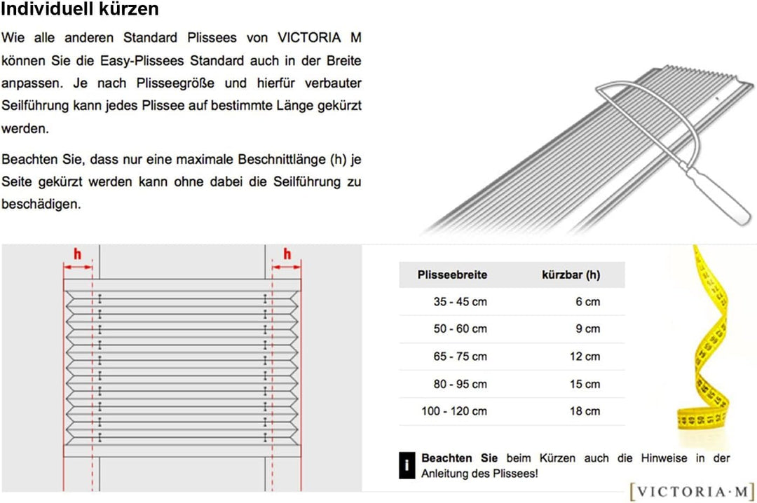 Victoria M. Easyfix Plissee Faltrollo ohne Bohren Plisseeanlage Klemmfix mit Klemmträger für Fenster
