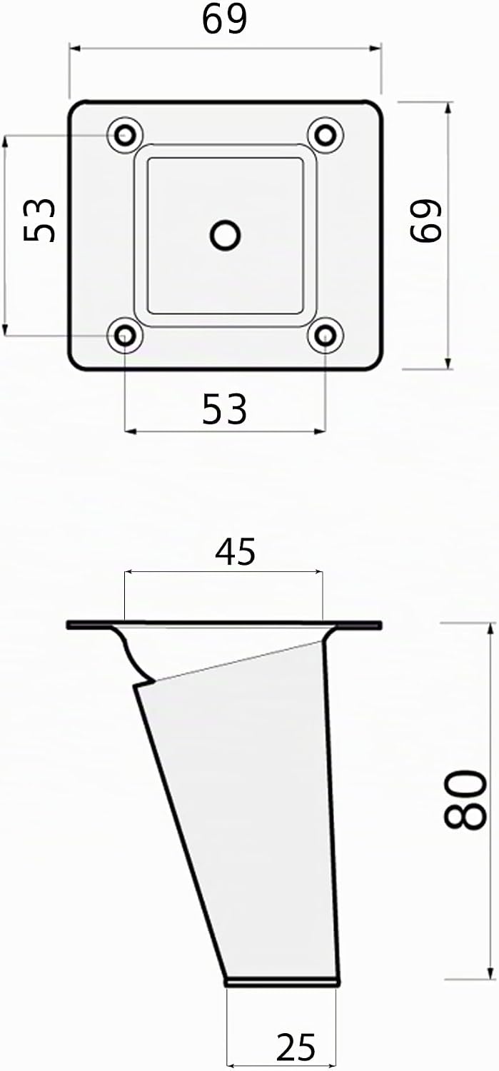 Sossai Möbelfüsse aus Naturholz Buche unbehandelt, Clif Square HMF4, 8 cm hoch, eckig, schräge Ausfü