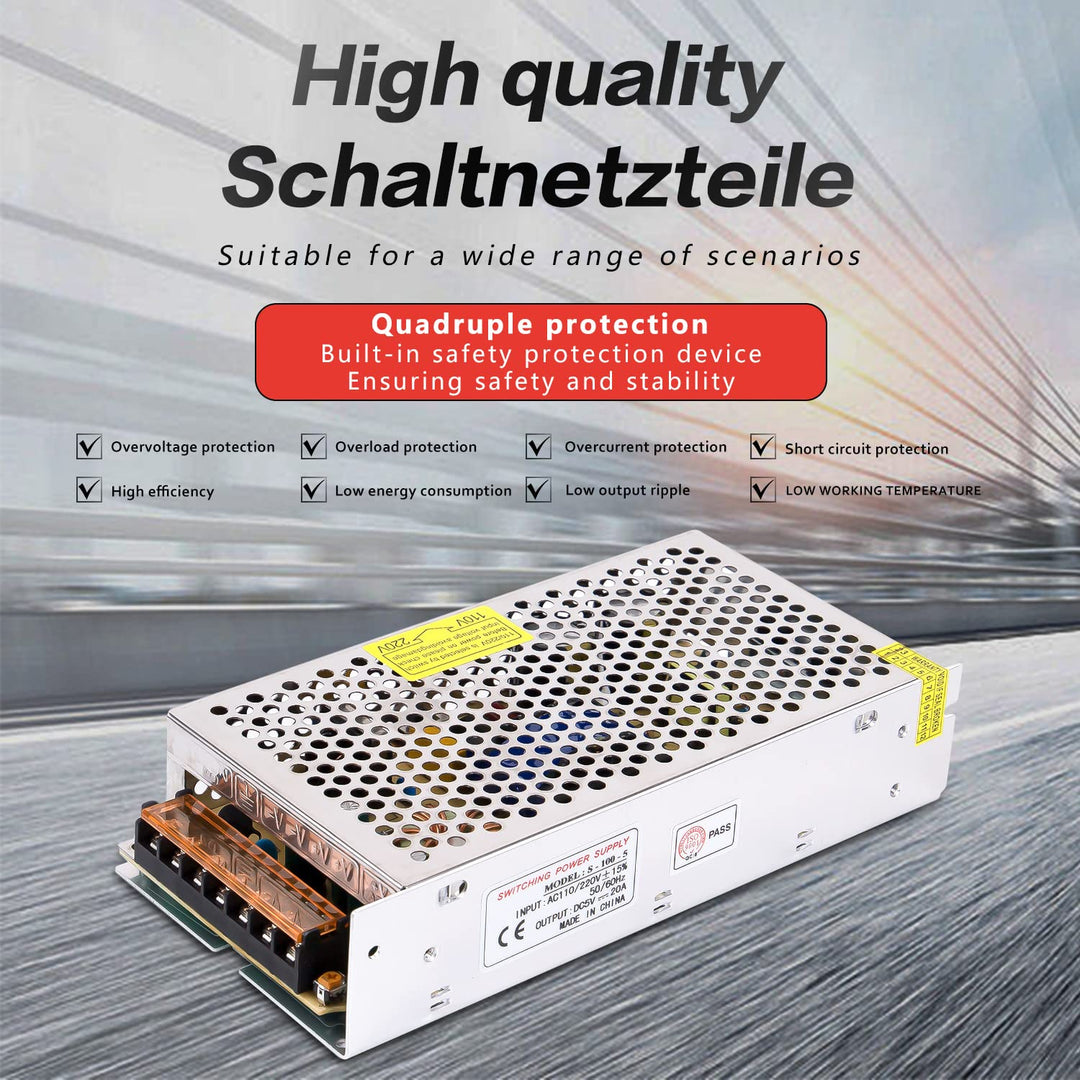 ANGEEK 5V 20A 100W DC Schaltnetzteil AC 110V/220V auf DC-5V Netzteil, Transformator mit konstanter S