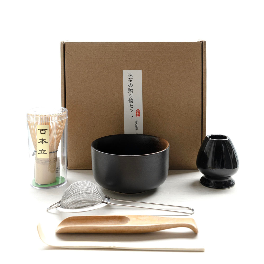 Traditionelles Matcha Set 5-teilig – Matcha-Schale 500ml, Bambusbesen, Besenhalter, Löffel & Sieb –
