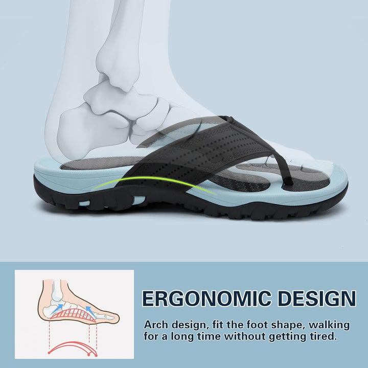 WateLves Herren Flip Flops Zehentrenner Leder mit Arch Support Sandalen Weich Leder Stoff Badelatsch