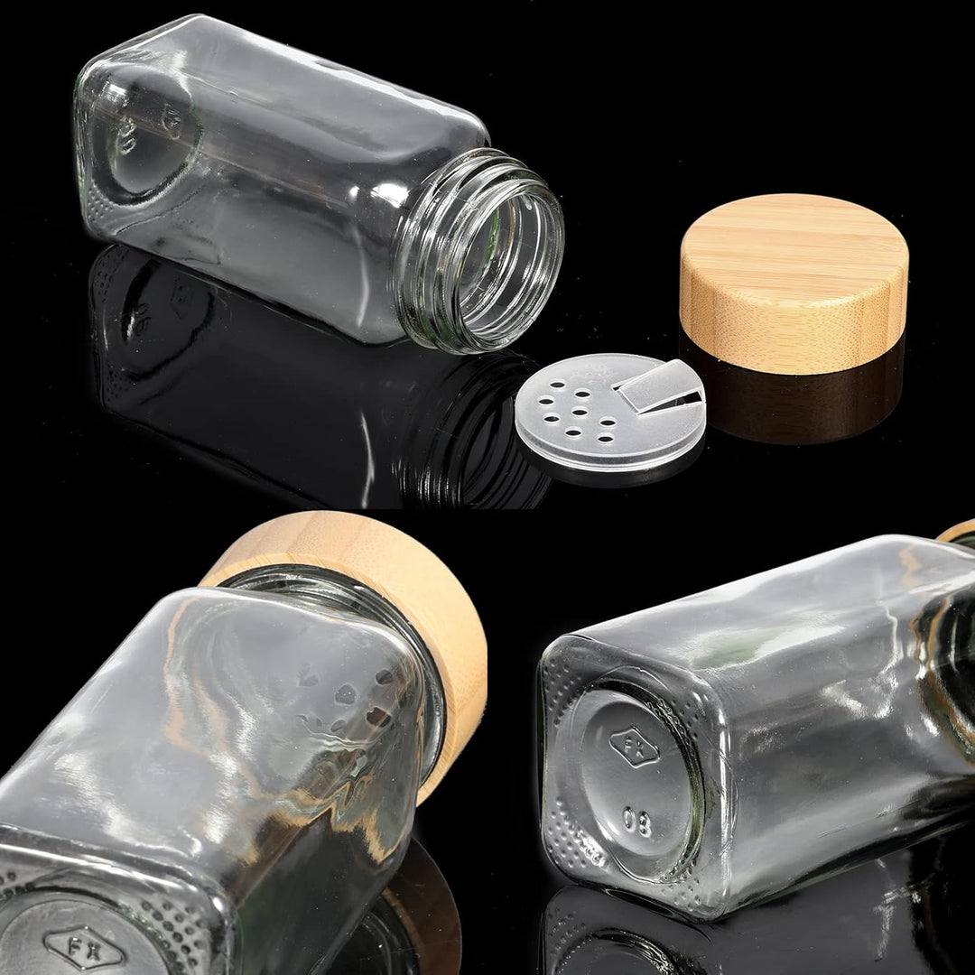 Gewürzgläser mit Bambusdeckel, 120 ml, Glas-Gewürzgläser mit Etiketten, minimalistische, leere Gewür