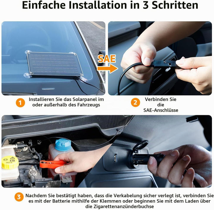 Yinleader 10W Solarpanel 12V Monokristallin Tragbar mit SAE Zigarettenanzünder- &amp; Batterieklemmen-Ad