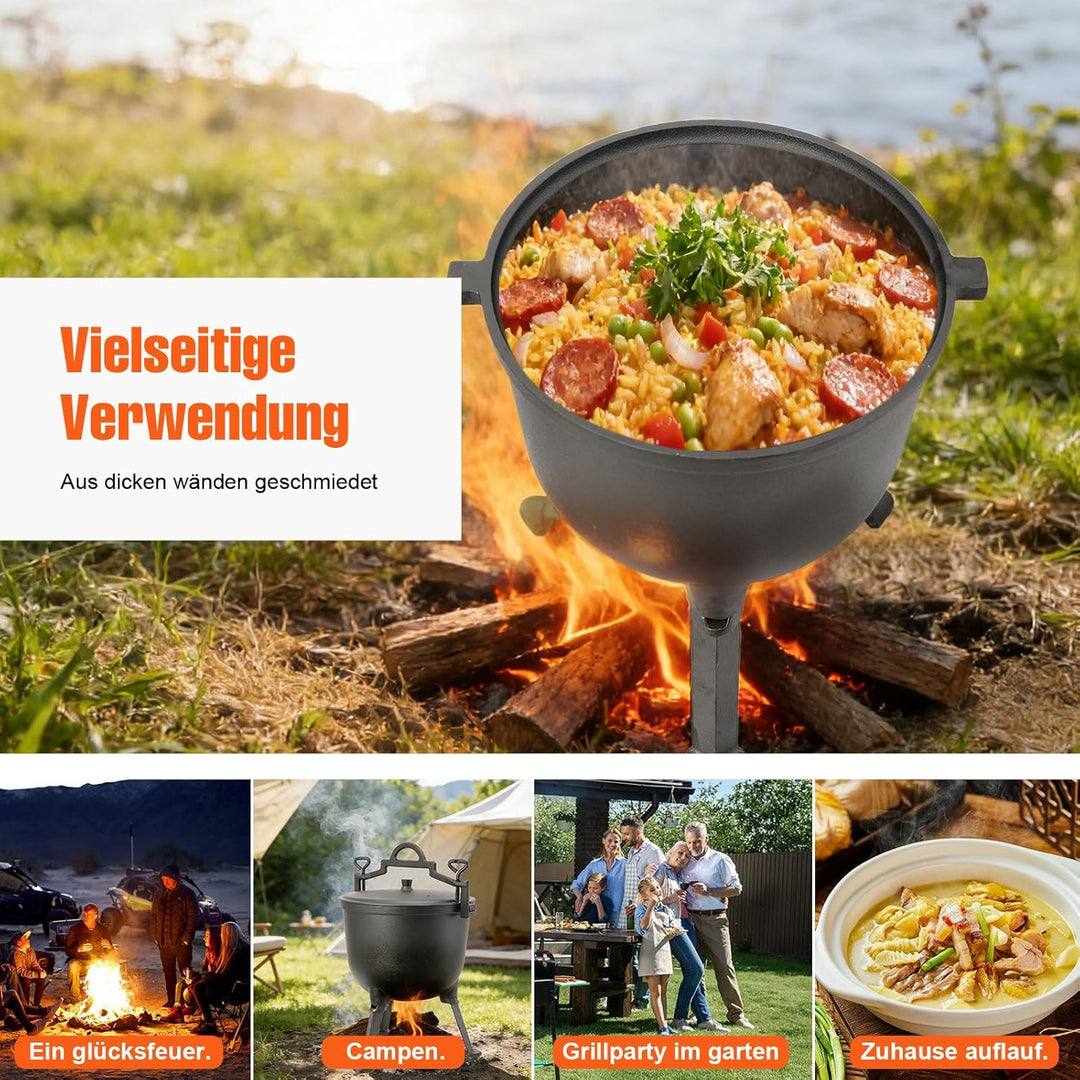 10L Jagdkessel Gulaschkessel Gusseisen Topf Gusseiserner Kessel BBQ Schmortopf Gusseisen Kochtopf Fe