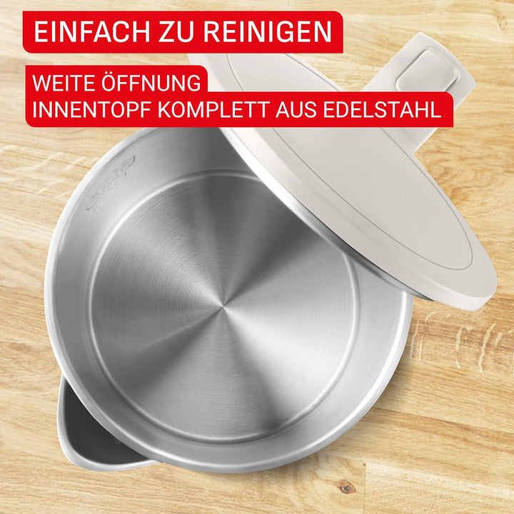 Tefal ThermoProtect Elektrischer Wasserkocher, Safe to Touch, 1500 W, Hellgrau und Innenseite aus Ed